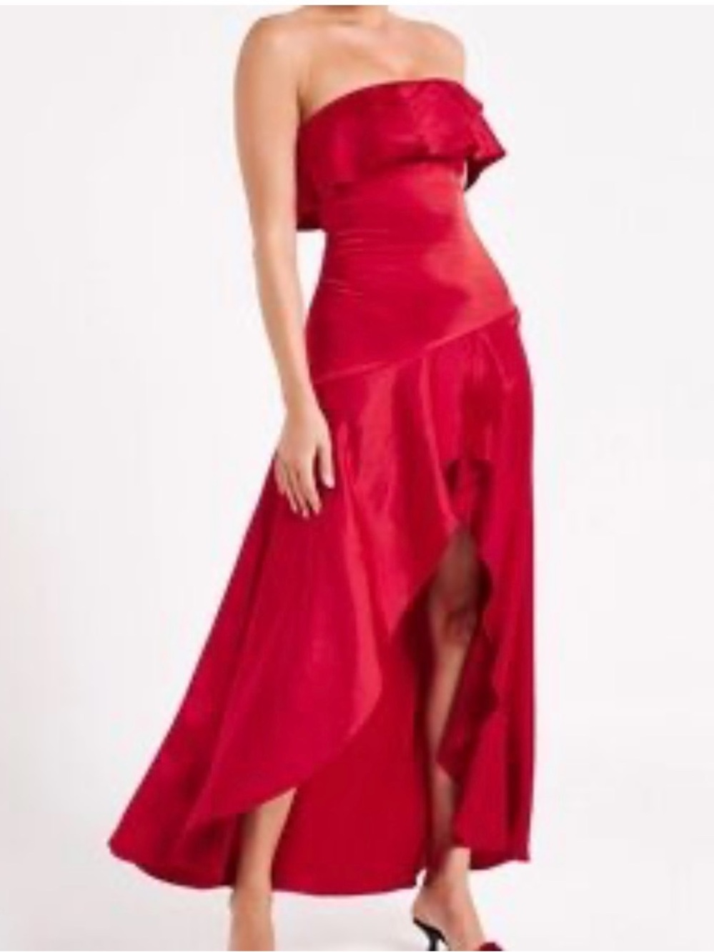 Meshki Sulianna Strapless Ruffle Midi Dress Red Sz Small NWT